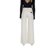Beige wide-leg cotton trousers with sleek straight-cut silhouette and subtle stitching from Liu Jo women collection