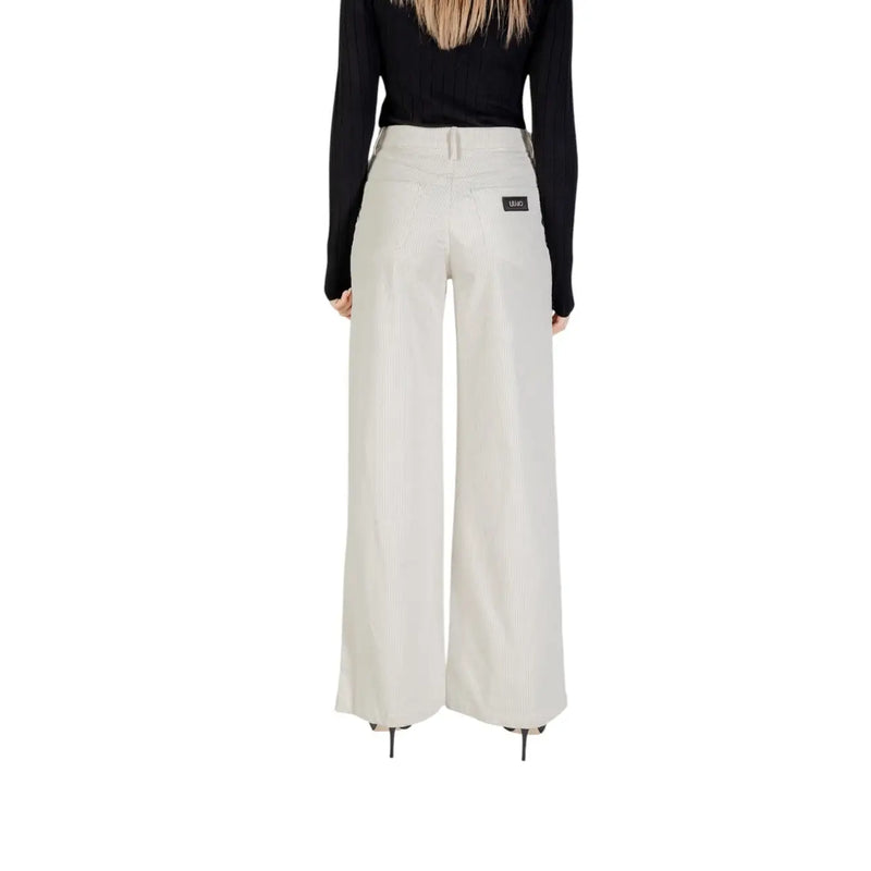 Beige wide-leg cotton trousers with sleek straight-cut silhouette and subtle stitching from Liu Jo women collection