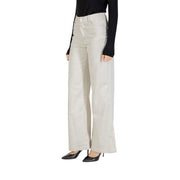 Liu jo women white cotton trousers with pockets featuring high-waisted light beige wide-leg design and smooth fabric