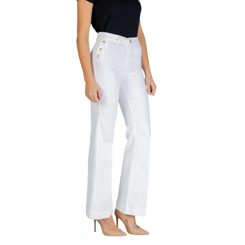 Liu jo women white cotton high-waisted trousers with gold-toned buttons and straight-leg cut ua6162 t456a
