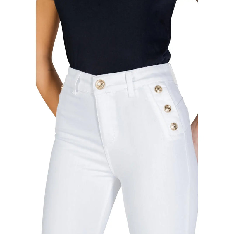 Liu Jo women white cotton high-waisted jeans with gold-toned buttons on front and side pockets