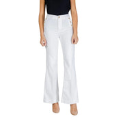 Liu jo women white cotton flared trousers with gold toned buttons along the side seams