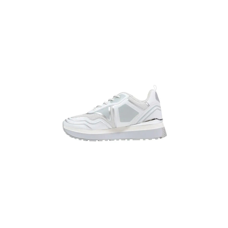 Liu Jo women white faux leather sneakers maxi wonder with white and silver mesh sporting chunky sole