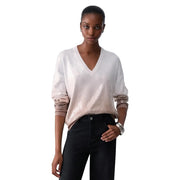 Liu Jo women white floral wool blend button sweater with v-neck and sequined sleeves and cuffs