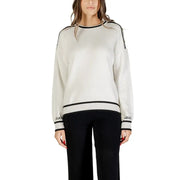 Women’s off-white crewneck knit sweater with black trim from Liu Jo Women collection