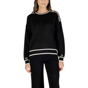 Liu Jo black sweatshirt with white ribbed trim and sleeve stripes