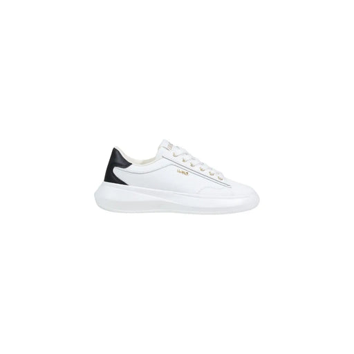 Liu Jo Damen weiß Polyurethan niedrigtop Sneaker mit schwarzen Akzenten, glattem Leder-Obermaterial und klobiger weißer Gummisohle