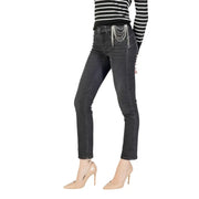 Liu Jo women’s black slim fit denim jeans with silver chain detailing at the waist for fall winter wear