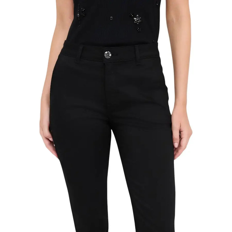 Liu jo women’s black high-waisted tailored trousers with zip button and decorative black beaded waistband detail