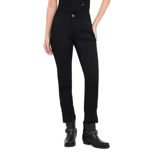 Liu jo women’s black high-waisted fall winter trousers with sleek straight-leg cut and subtle stitching details