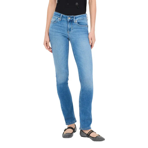 Liu Jo women’s blue cotton blend slim fit jeans with subtle fading in denim fabric