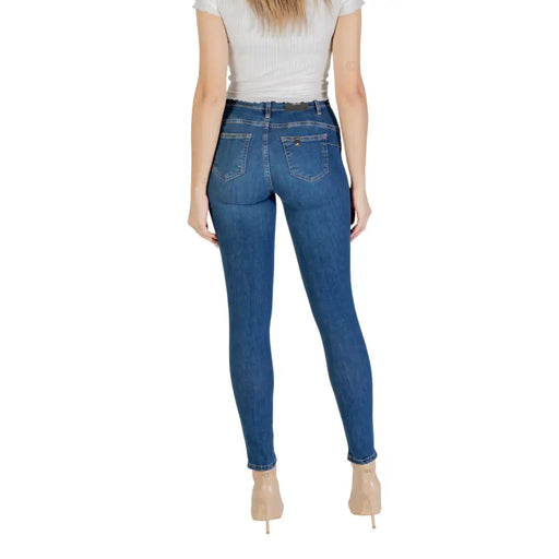 Liu Jo Damen-Skinny-Jeans aus blauem Baumwollmischgewebe mit hohem Bund, Rückansicht
