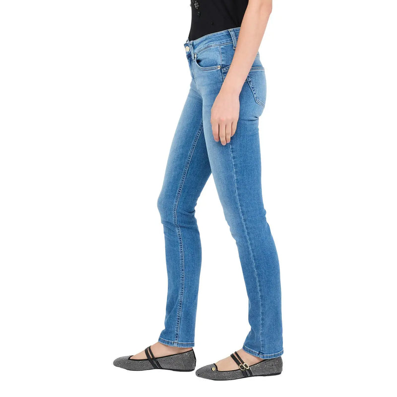 Liu jo women’s blue cotton blend slim fit jeans with classic five-pocket design shown from the back side