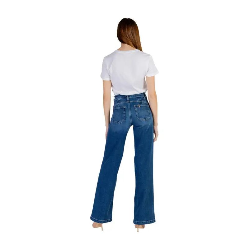 Liu jo women’s high-waisted blue cotton stretch jeans with flared legs suitable for spring summer wear