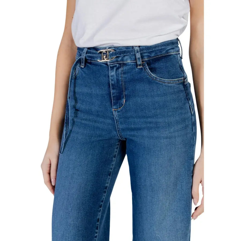 Liu Jo women’s blue cotton stretch high-waisted jeans with metallic buckle belt loop spring summer collection