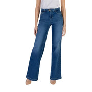 Liu jo women’s blue high waist cotton stretch denim flare jeans with classic five-pocket design for spring summer