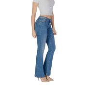 Liu Jo women’s blue denim flare jeans with decorative beaded belt loop detail from spring summer collection