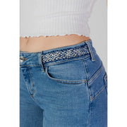 Liu jo women’s blue denim jeans with decorative sparkly silver and blue beaded belt loop detail spring summer collection