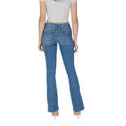 Liu Jo women’s blue denim flare jeans with classic five-pocket design and subtle fading from spring summer collection