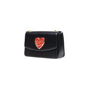 Black leather shoulder bag with red heart embellishment from Love Moschino handbag collection