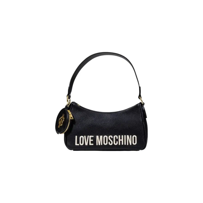 Black Love Moschino shoulder bag with small round coin purse attached and zip closure