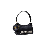 Black pebbled faux leather shoulder bag with removable coin purse from Love Moschino
