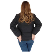 Love Moschino black quilted puffer jacket with long sleeves and zip pockets for casual outerwear