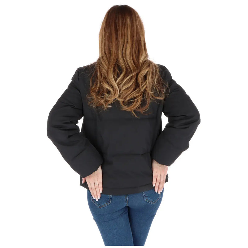 Love Moschino black quilted puffer jacket with long sleeves and zip pockets for casual outerwear