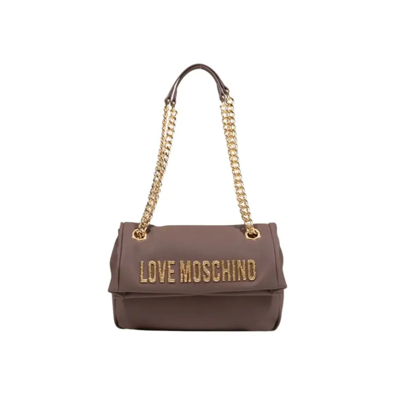 Taupe shoulder bag with gold chain straps from Love Moschino Brown Polyurethane Handbag collection