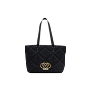 Quilted black tote bag with gold hardware from Love Moschino Pink Suede Handbag collection