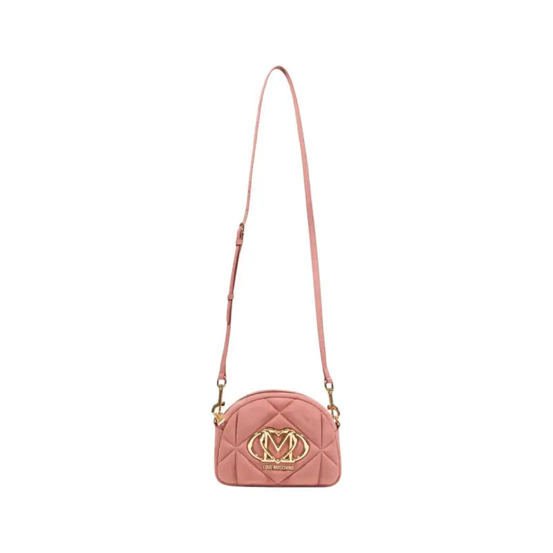 Pink quilted faux leather shoulder bag with gold-tone hardware from Love Moschino