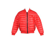 Love Moschino red polyamide women’s puffer jacket with quilted design and black zipper accents