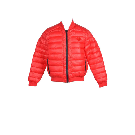 Love Moschino red polyamide women’s puffer jacket with quilted design and black zipper accents