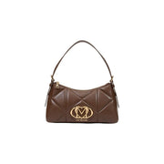 Love moschino women black handbag in quilted brown leather with gold-tone logo emblem and shoulder strap