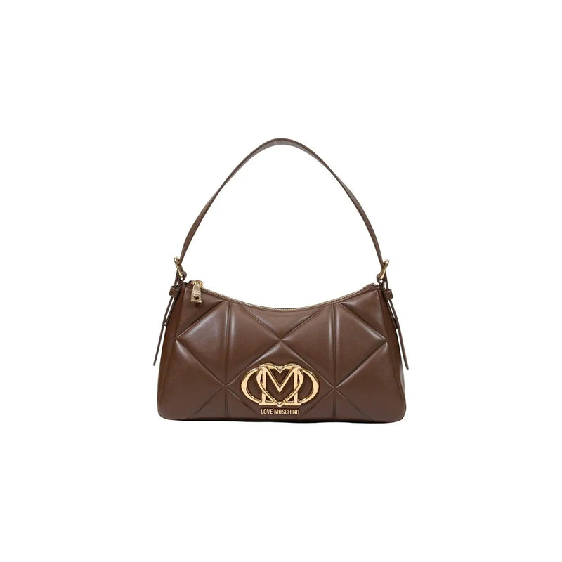 Love moschino women black handbag in quilted brown leather with gold-tone logo emblem and shoulder strap