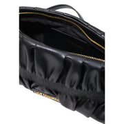 Love Moschino women black quilted leather crossbody bag with ruched design and gold-tone hardware 27cm polyurethane handbag