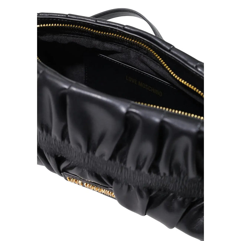 Love Moschino women black quilted leather crossbody bag with ruched design and gold-tone hardware 27cm polyurethane handbag