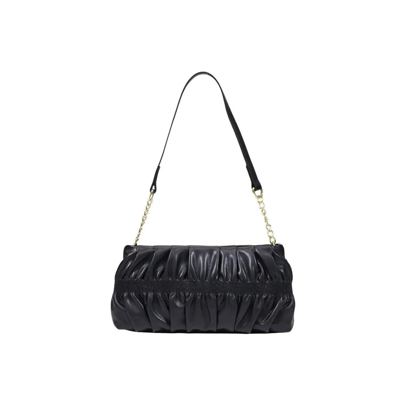 Love moschino women black ruched polyurethane leather shoulder bag with gold-tone chain strap 27cm