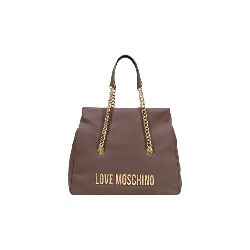 Brown tote bag with gold chain straps from Love Moschino Women’s Black Polyurethane Handbag
