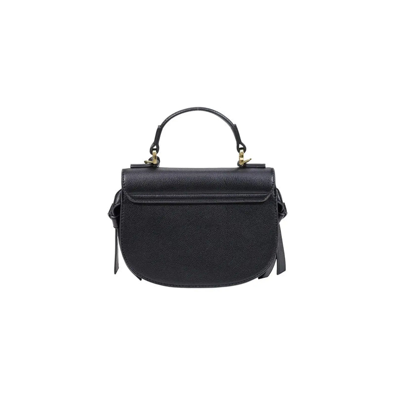Love Moschino women black textured leather handbag with top handle and gold-tone hardware measuring W21 x H17 x L8 cm