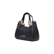 Black textured leather love Moschino shoulder bag with gold-tone handles and logo plaque W27 cm polyurethane