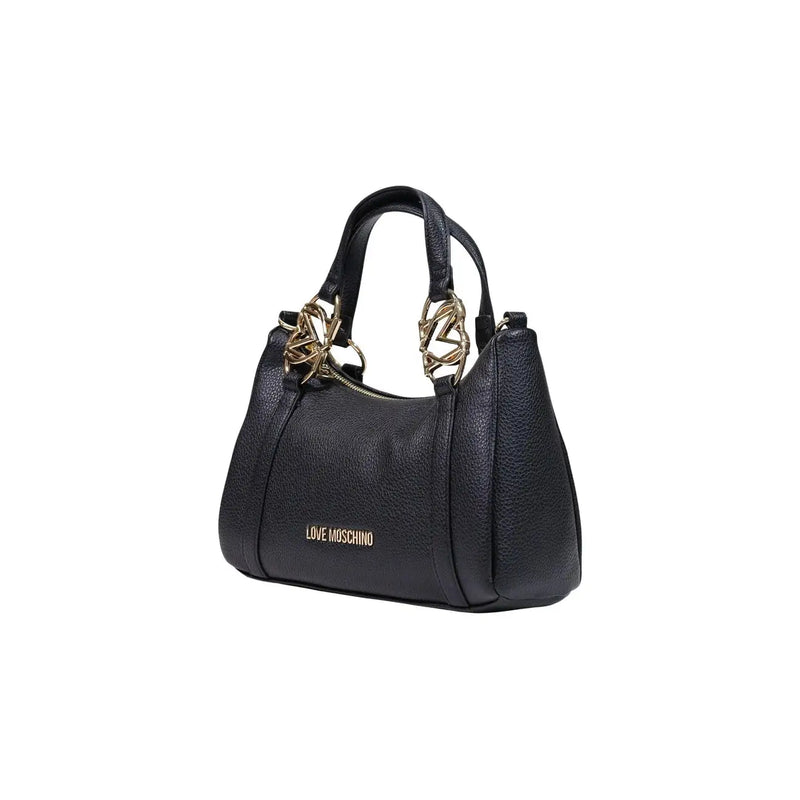 Black textured leather love Moschino shoulder bag with gold-tone handles and logo plaque W27 cm polyurethane
