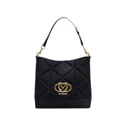 Black quilted Love Moschino shoulder bag with gold interlocking heart logo and zip