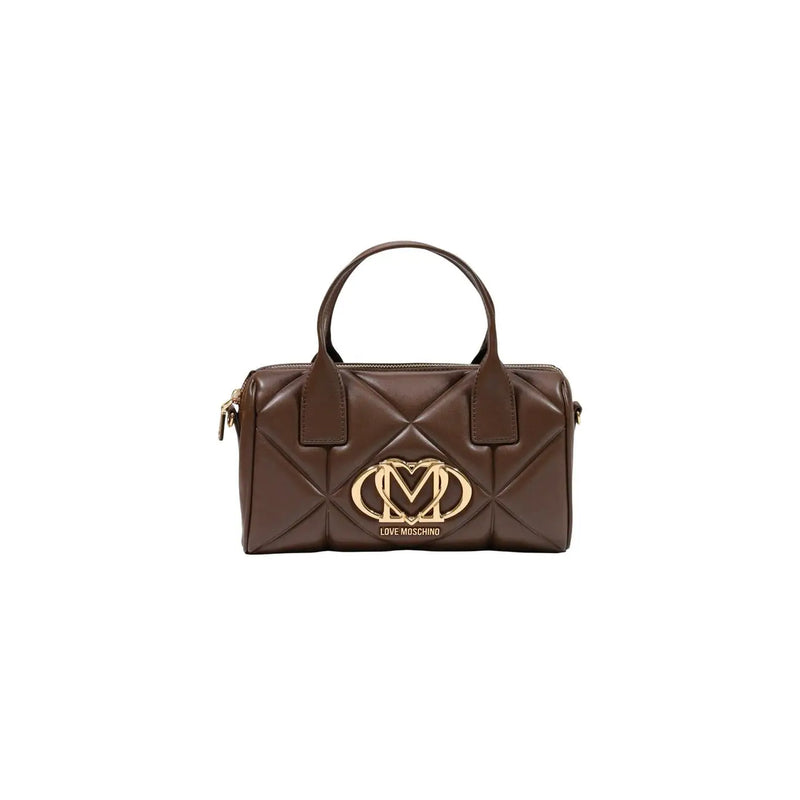 Brown quilted leather Love Moschino handbag with gold-tone logo emblem made of polyurethane 26x15cm for women