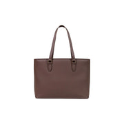 Love Moschino women brown leather tote bag with two top handles and metallic hardware made of polyurethane