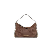 Love Moschino women brown suede hobo bag with dark brown leather accents and gold-tone hardware 10x25cm polyester handbag