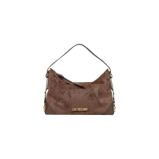 Love Moschino women brown suede hobo bag with dark brown leather accents and gold-tone hardware 10x25cm polyester handbag