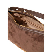 Love moschino women brown polyester handbag with brown suede shoulder bag featuring gold-tone zipper and hardware