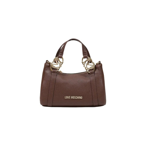 Love Moschino Damen-Schultertasche aus braunem, strukturiertem Leder mit goldfarbenen Metallbeschlägen und gesticktem Logo, 27 cm