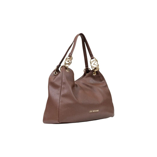 Love Moschino Hobo-Tasche aus braunem Leder mit goldfarbenen Kettenhenkeln im braunen Polyurethan-Tote-Design (B 42 cm, H 28 cm)